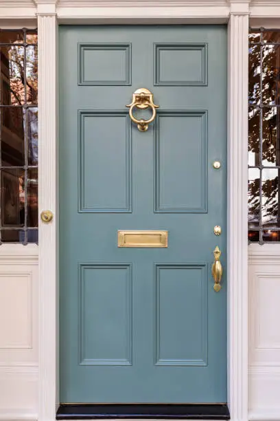 Front door, isolated, in the blue color family