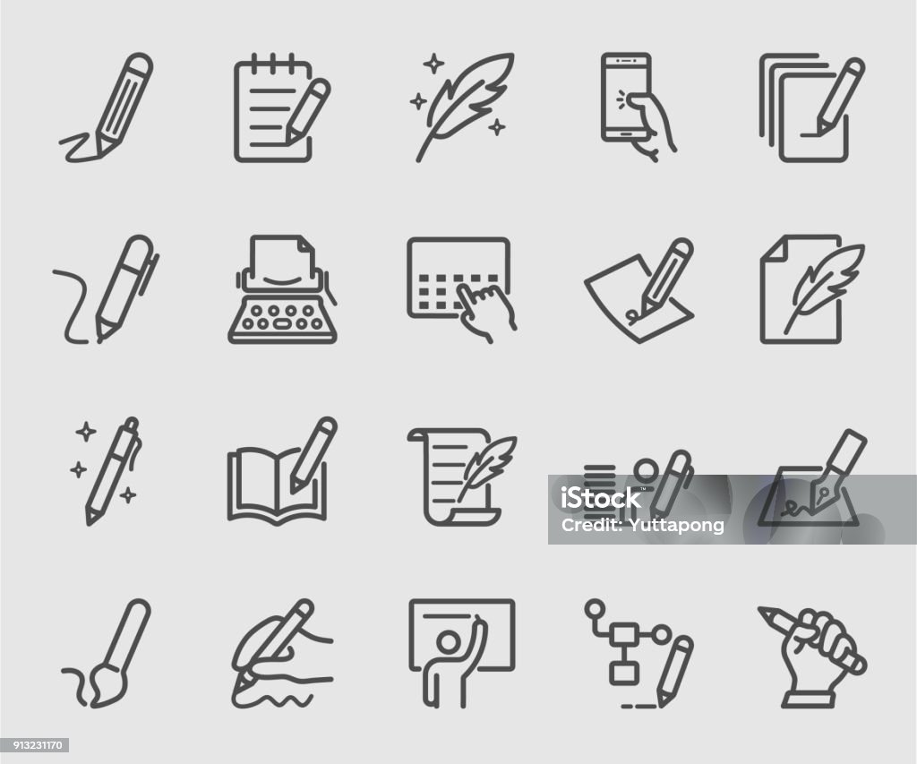 Kumpulan ikon Penulisan, Tanda Tangan, Baris catatan - Bebas Royalti Ikon - Simbol ortografis vektor stok