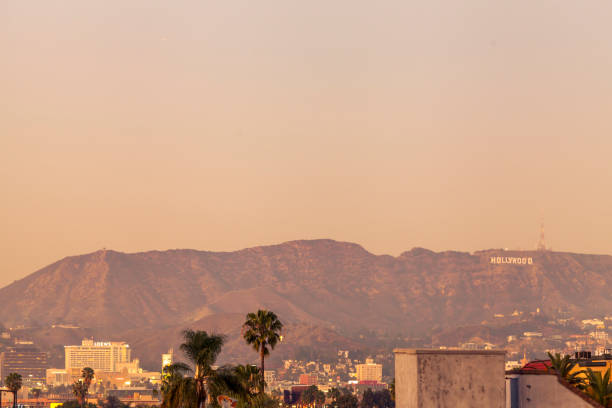 Hollywood sign mountains at sunset