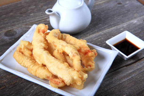 istock Fried squid on plate and soy sauce 913234150