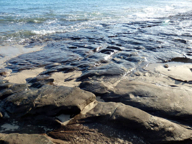istock Lava rock, sand, and waves at the beach 913240318