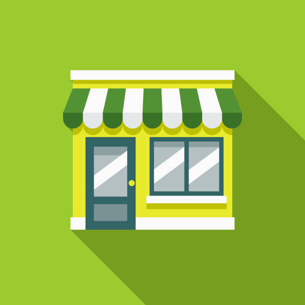 Green Store Flat Design Environmental Icon A flat design styled shopping & e-commerce icon with a long side shadow. Color swatches are global so it’s easy to edit and change the colors. small business stock illustrations