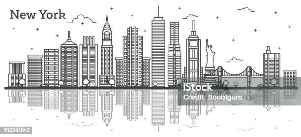 Outline New York Usa City Skyline With Modern Buildings Isolated On White Stock Illustration - Download Image Now