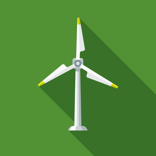 Wind Turbine Flat Design Environmental Icon A flat design styled shopping & e-commerce icon with a long side shadow. Color swatches are global so it’s easy to edit and change the colors. windmill stock illustrations
