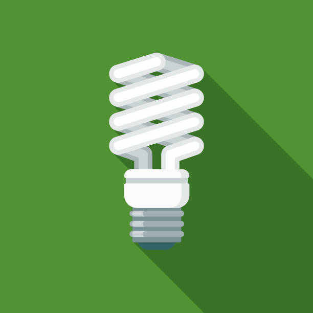 ilustraciones, imágenes clip art, dibujos animados e iconos de stock de energía eficiente bombilla plana diseño icono ambiental - compact fluorescent lightbulb