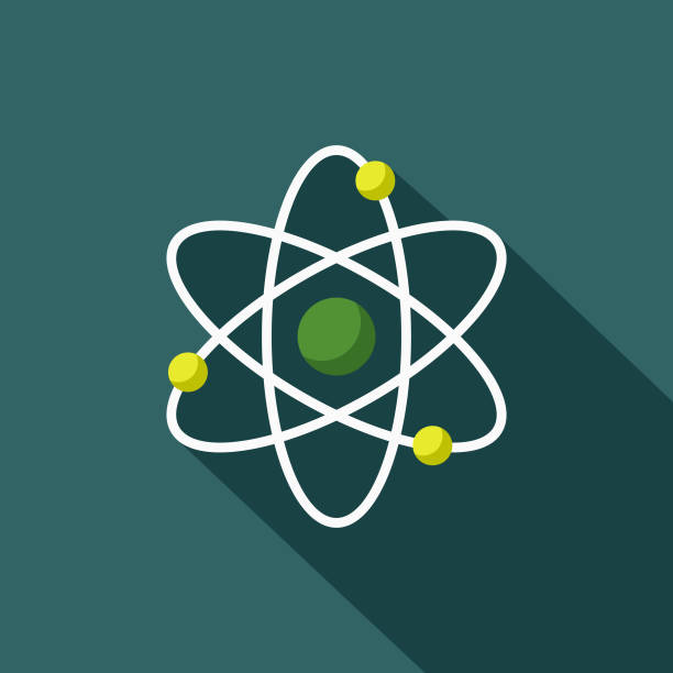 Atom Flat Design Environmental Icon A flat design styled shopping & e-commerce icon with a long side shadow. Color swatches are global so it’s easy to edit and change the colors. atom nuclear energy physics symbol stock illustrations