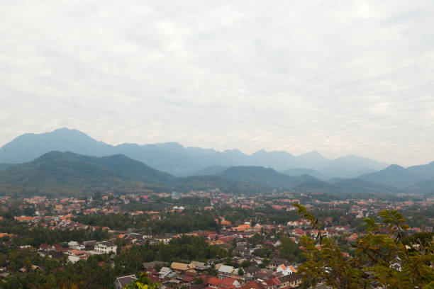 Top view of Luang Prabang from Phousi Mountain during sunset.