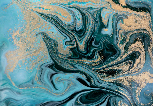 istock Marble abstract acrylic background. Blue marbling artwork texture. Golden glitter. 913246212