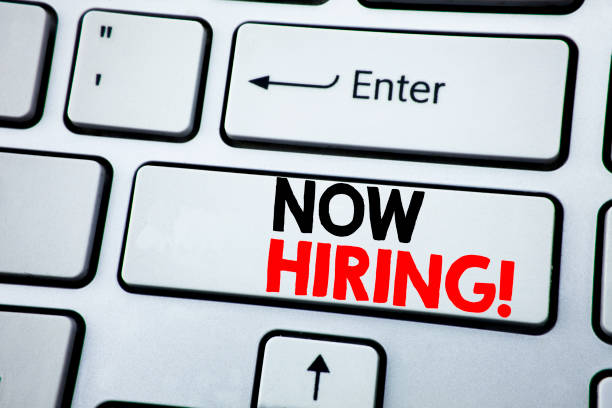 istock Writing text showing Now Hiring. Business concept for Hire Recruitment written on white keyboard key with copy space. Top view. 913249352