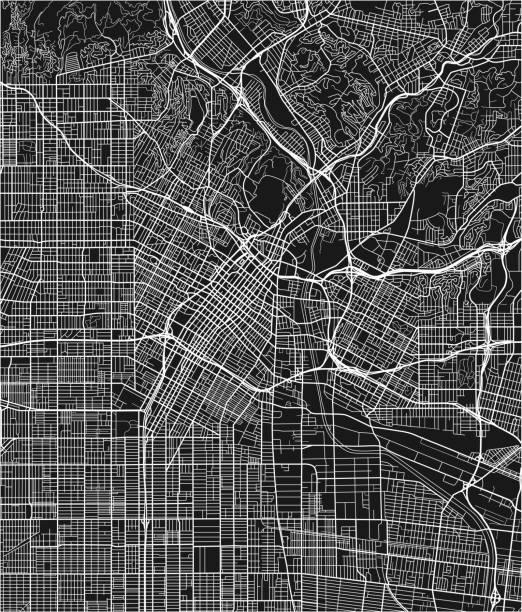 Black and white vector city map of Los Angeles with well organized separated layers. Black and white vector city map of Los Angeles with well organized separated layers. los angeles stock illustrations