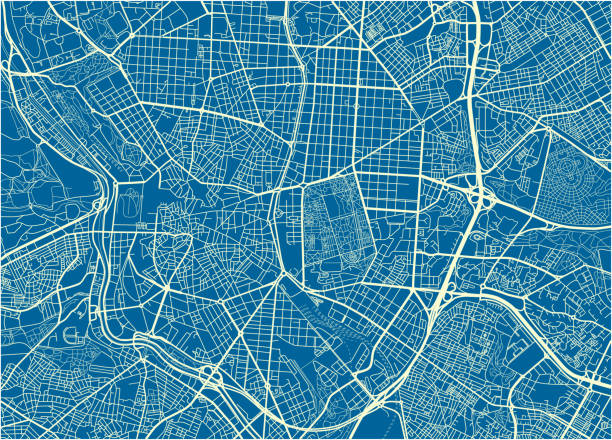 파란색과 흰색 잘 마드리드의 벡터 지도 조직 분리 된 레이어. - madrid province stock illustrations