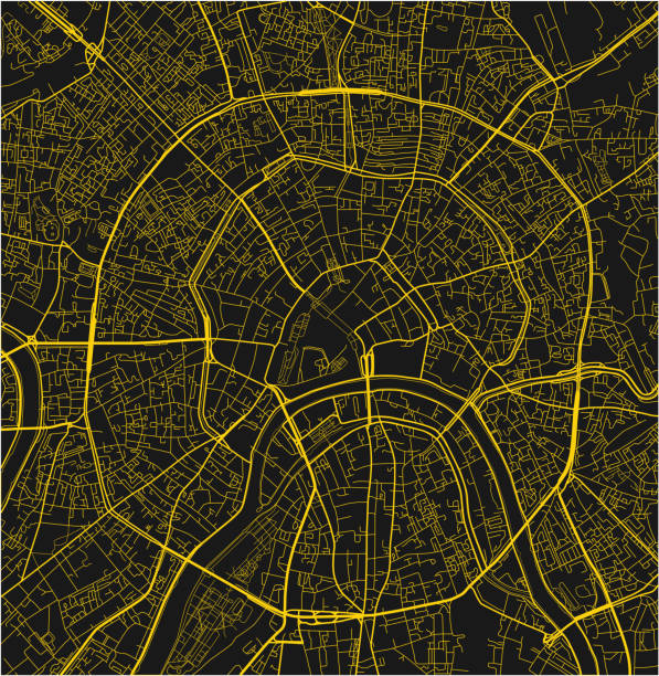 istock Black and yellow vector city map of Moscow with well organized separated layers. 913260462