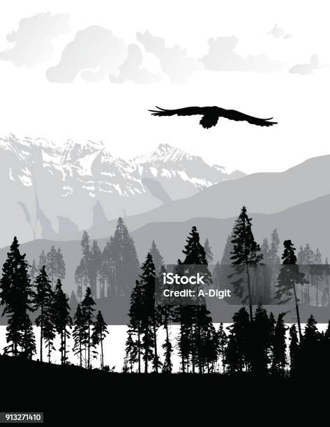 Untouched Wilderness Stock Illustration - Download Image Now - Eagle - Bird, Mountain, In Silhouette