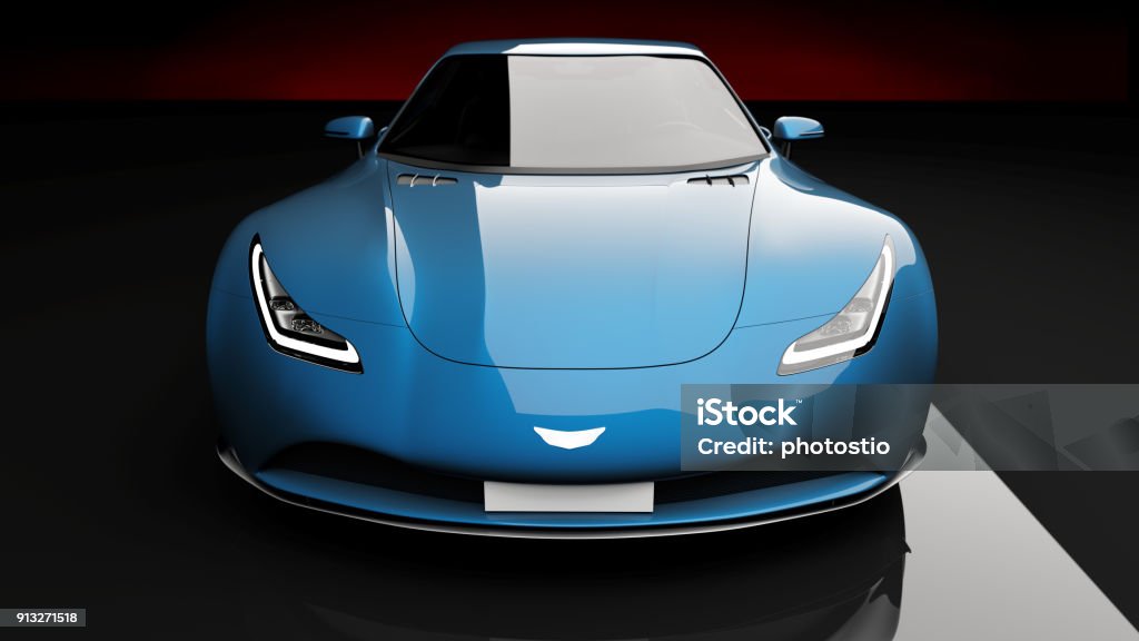 blue sports car on black background blue sports car on black background, photorealistic 3d render, generic design, non-branded Car Stock Photo