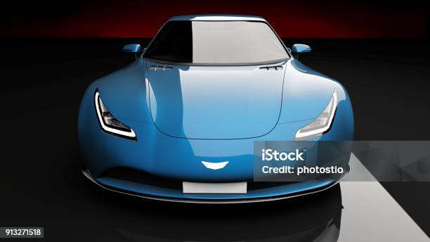 Blue Sports Car On Black Background Stock Photo - Download Image Now - Car, Front View, Sports Car