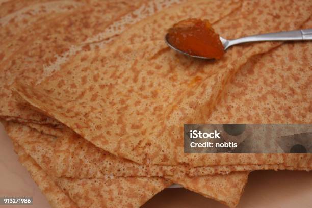 Pancakes With Wheat Flour Stock Photo - Download Image Now - Afternoon Tea, Apricot Jam, Brittany - France