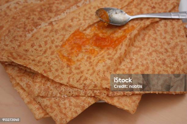 Pancakes With Wheat Flour Stock Photo - Download Image Now - Afternoon Tea, Apricot Jam, Brittany - France