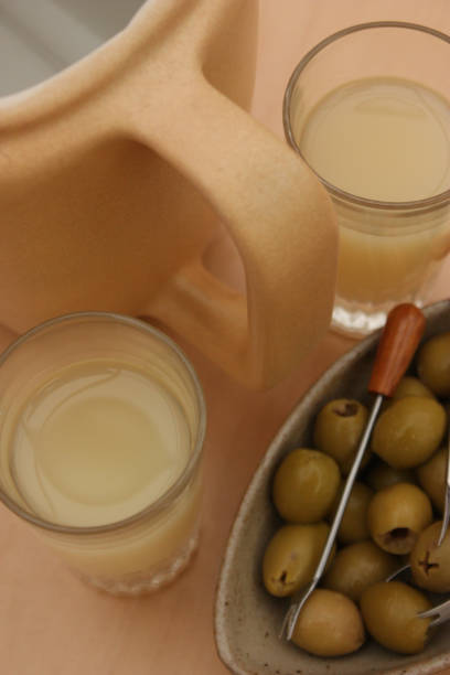 istock Pastis  Pitcher of fresh water  Pitted green olives 913272190