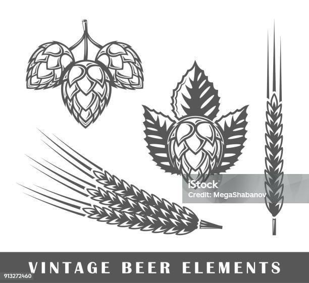 Vintage Beer Elements - Arte vetorial de stock e mais imagens de Lúpulo - Lúpulo, Cerveja, Cevada