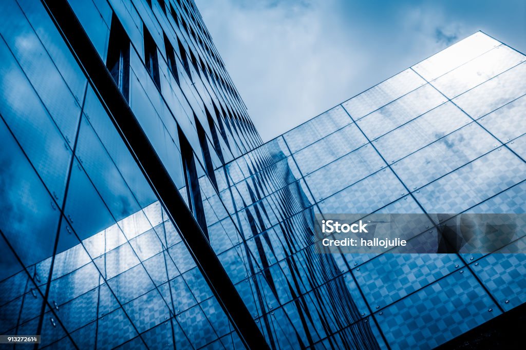 Abstract building Reflections tower building Construction Industry, Glass - Material, Reflection, Industry, Window Close-up Stock Photo