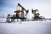 Oil rig, snow winter, oil pump