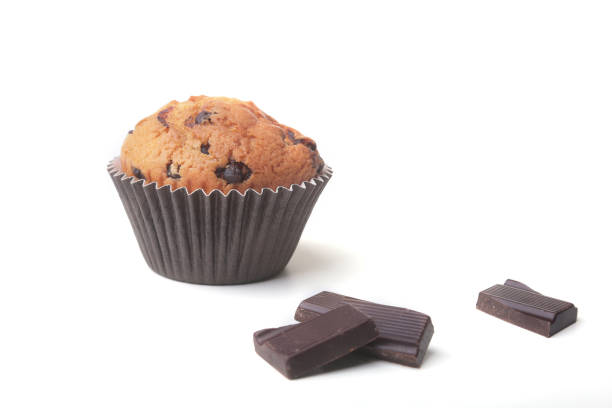 Homemade muffin with raisins and chocolate cupcake. selective focus