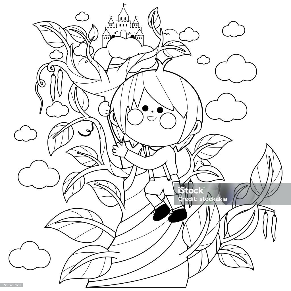 Coloriage Jack Et Le Haricot Magique Jack Escalade La Tige De Haricot Magique Noir Et Blanc Livre De Coloriage Vecteurs libres de droits et plus d'images vectorielles de Colorier - iStock