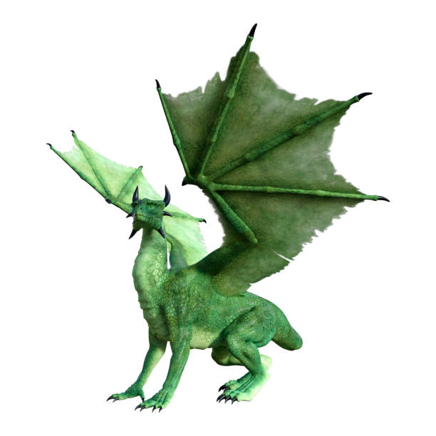 istock 3D rendering green fantasy dragon on white 913295026
