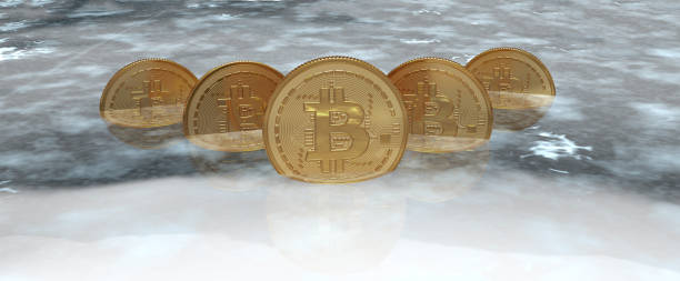 氷 bitcoins - frozen currency finance ice ストックフォトと画像