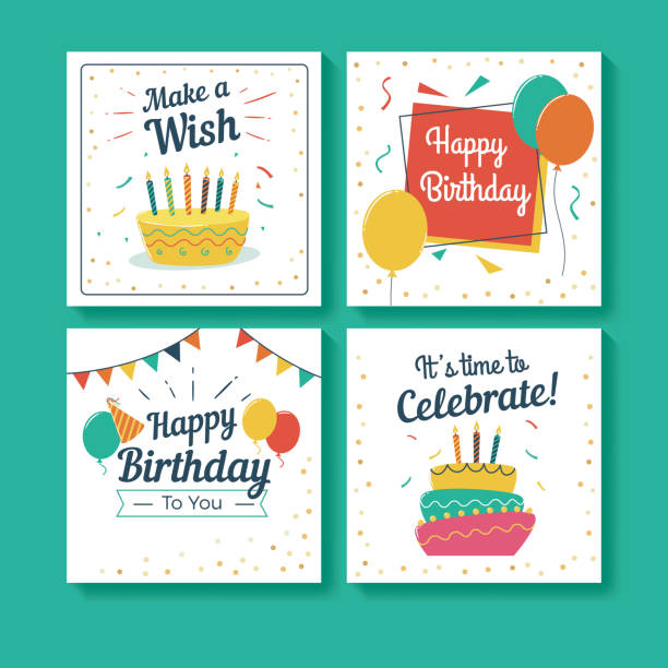 誕生日のグリーティング カードのセット - balloon birthday celebration party点のイラスト素材／クリップアート素材／マンガ素材／アイコン素材