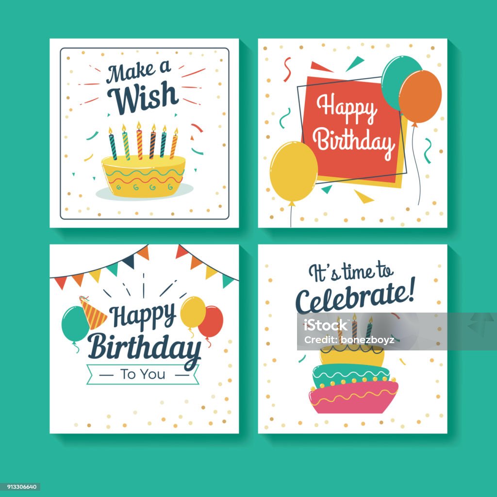 Set of Birthday Greeting Cards Birthday card collection Birthday stock vector