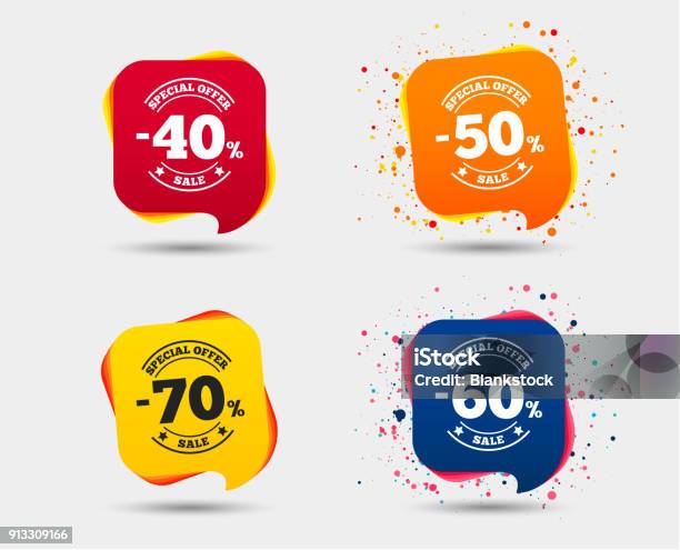 Sale Discount Icons Special Offer Price Signs Stock Illustration - Download Image Now - Postage Stamp, Sale, Giving