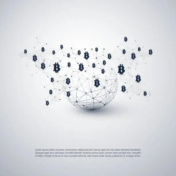 Vector illustration of Business Network Connections Concept - Global Bitcoin Trading