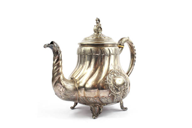 istock Silver Metal Ornate Tea Pot on White Background 913314876
