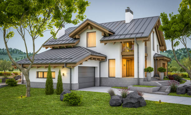istock 3d rendering of modern cozy house in chalet style 913315618