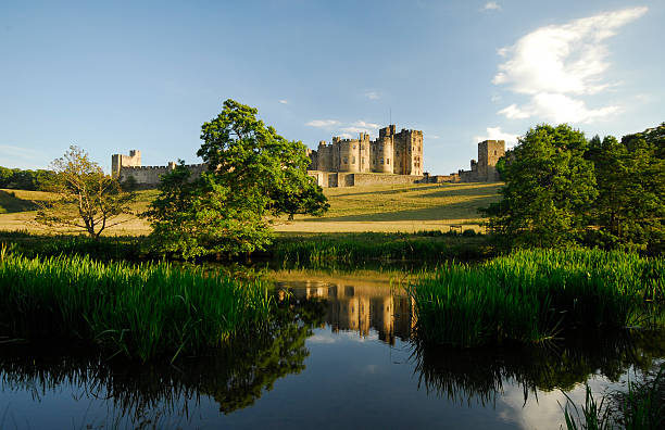 The river Aln next to Alnwick Castle Alnwick Castle is England's second largest inhabited castle. Home of the Percy's, Earls, Dukes of Northumberland since 1309. northumberland stock pictures, royalty-free photos & images
