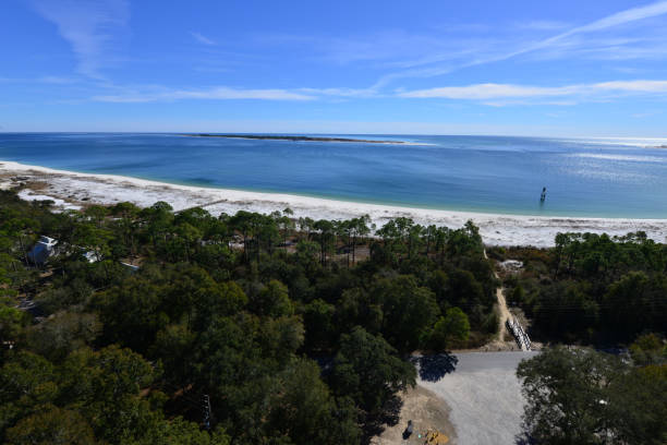 istock view from the Pensacola lighthouse looking down at the beach on a winters morning. 913320048