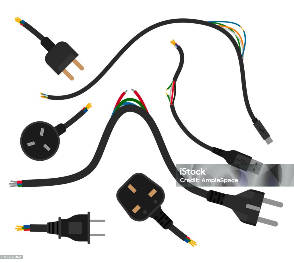 Event paper art concept poster Torn wires with plugs. Broken wire flat vector illustration. Cable break disconnect concept. Damaged electrical, usb, type-c cable. Cable stock vector