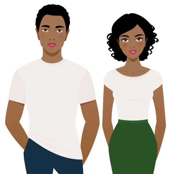 Vector illustration of Young man and woman in white t-shirts