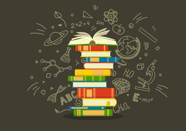 стек красочных книг с эскизами образования. - book vector stack reading stock illustrations