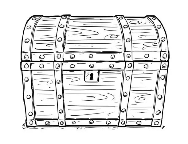 Vector illustration of Cartoon Vector Drawing of Old Empty Closed or Locked Pirate Chest