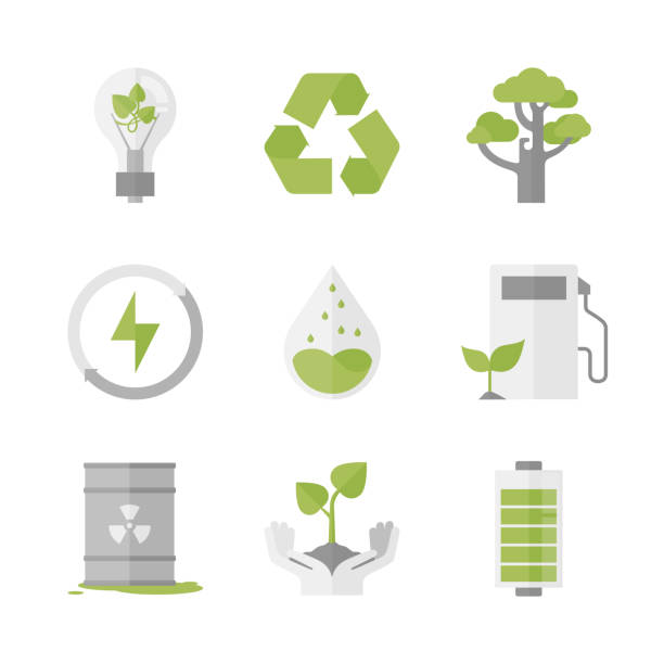 ilustraciones, imágenes clip art, dibujos animados e iconos de stock de energía limpia y ecología iconos plana de protección - power saving