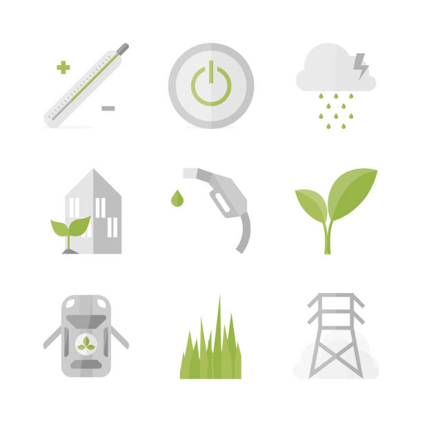 illustrazioni stock, clip art, cartoni animati e icone di tendenza di set di icone piatte per l'energia verde e l'energia - gasoline electricity biofuel car