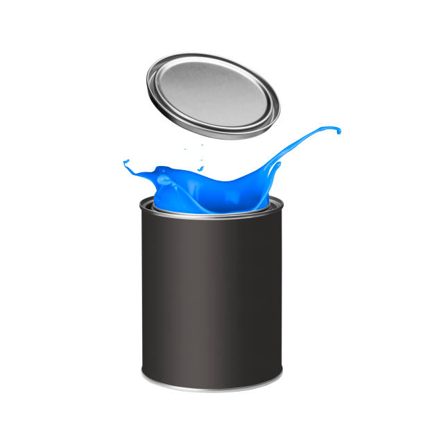 istock Blue paint splashing out of paint can 913335984