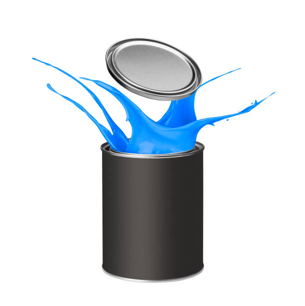 istock Blue paint splashing out of paint can 913335998