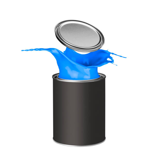istock Blue paint splashing out of paint can 913336026