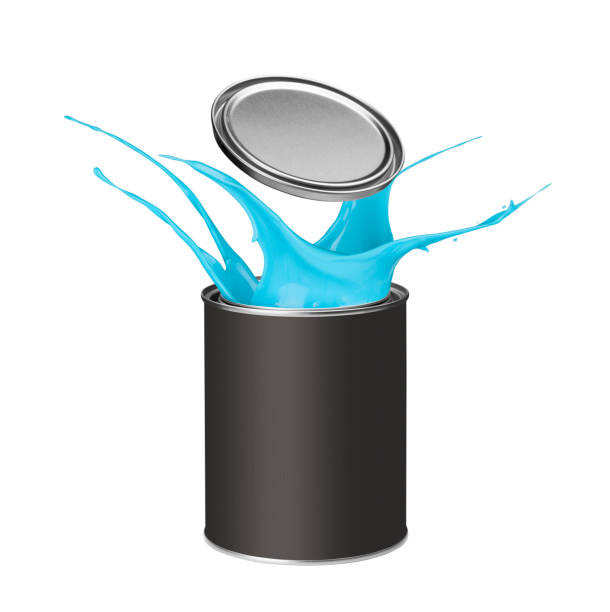 istock Blue paint splashing out of paint can 913338120