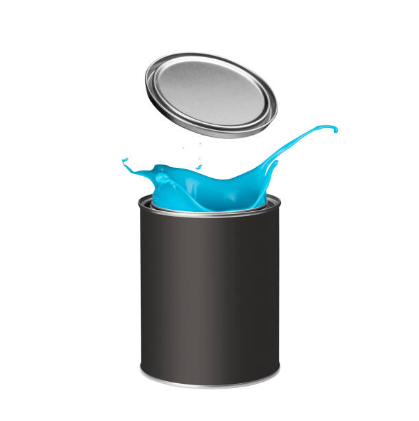 istock Blue paint splashing out of paint can 913338220