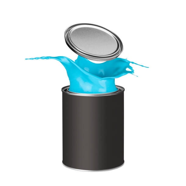 istock Blue paint splashing out of paint can 913338228