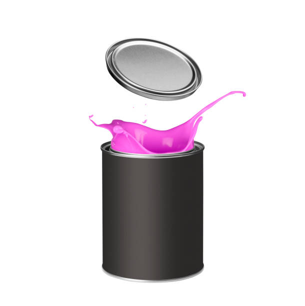 istock Pink paint splashing out of paint can 913338580